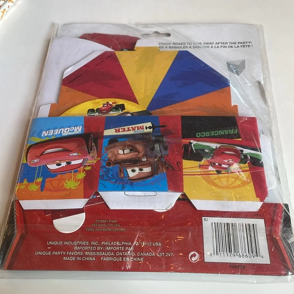 Disney CARS CENTERPIECE/FAVOR boxes 8 count- party lightning mcqueen